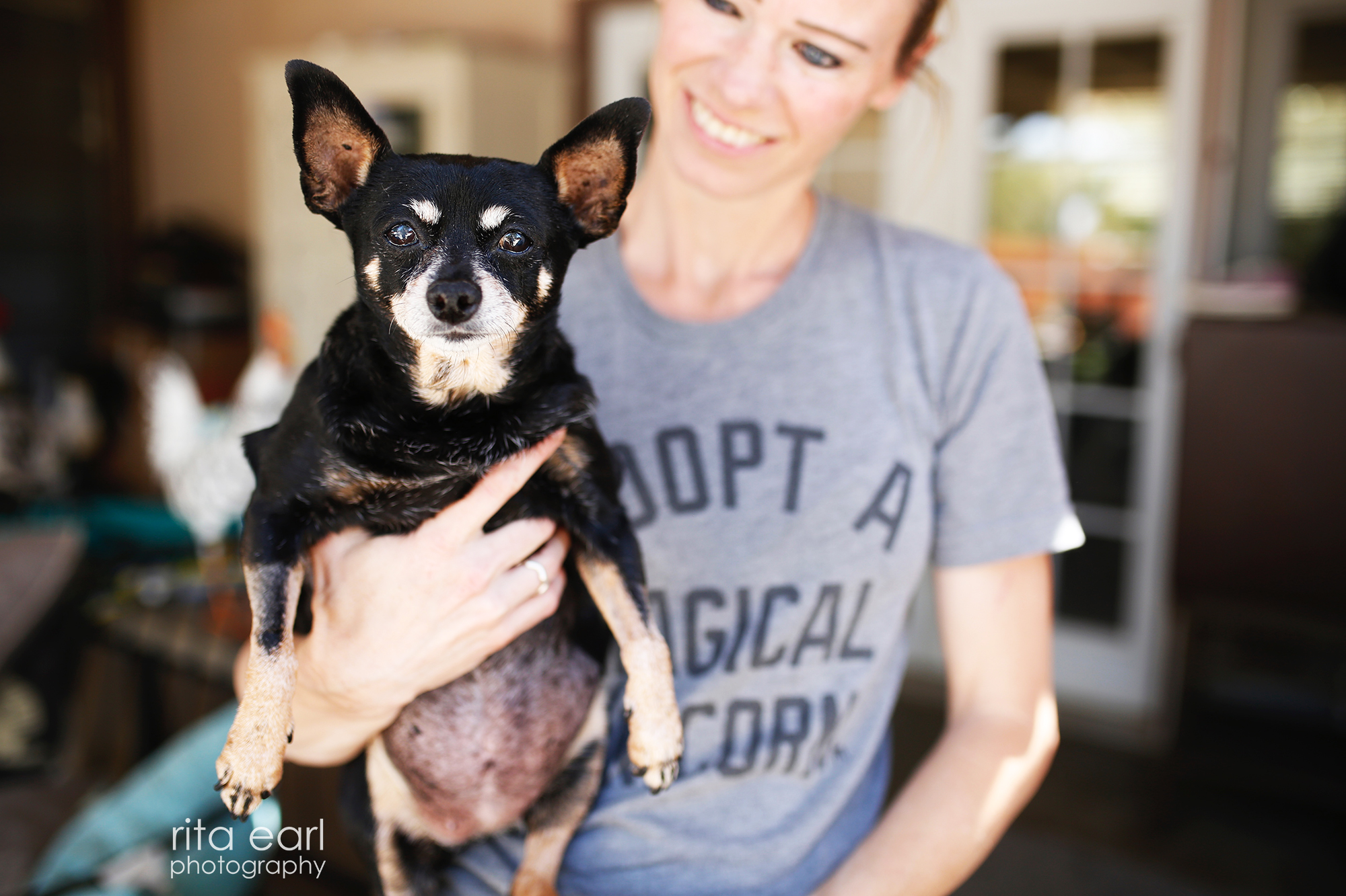 woman posing with dog