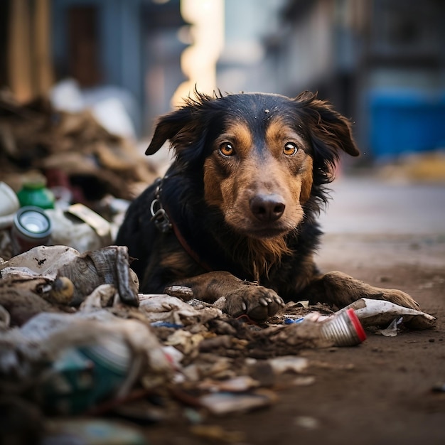 Premium Photo | Poor dog looking for food on street